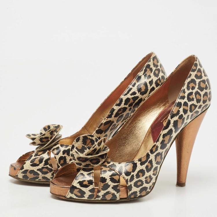 Pre Owned D&G Multicolor Leather Animal Print Peep Toe Pumps Size 39.5