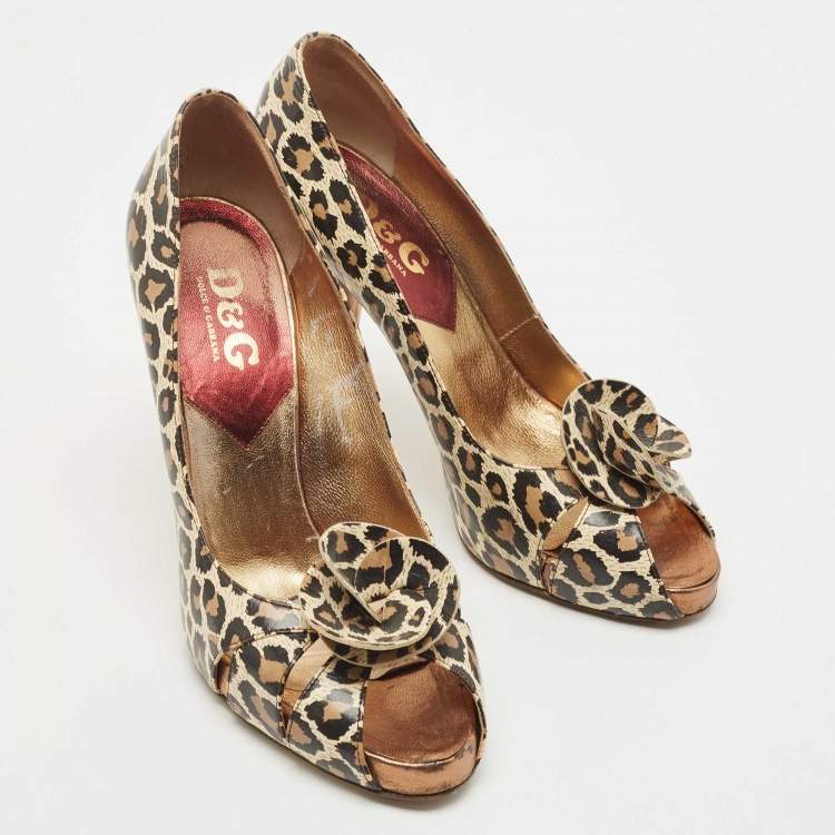 Pre Owned D&G Multicolor Leather Animal Print Peep Toe Pumps Size 39.5