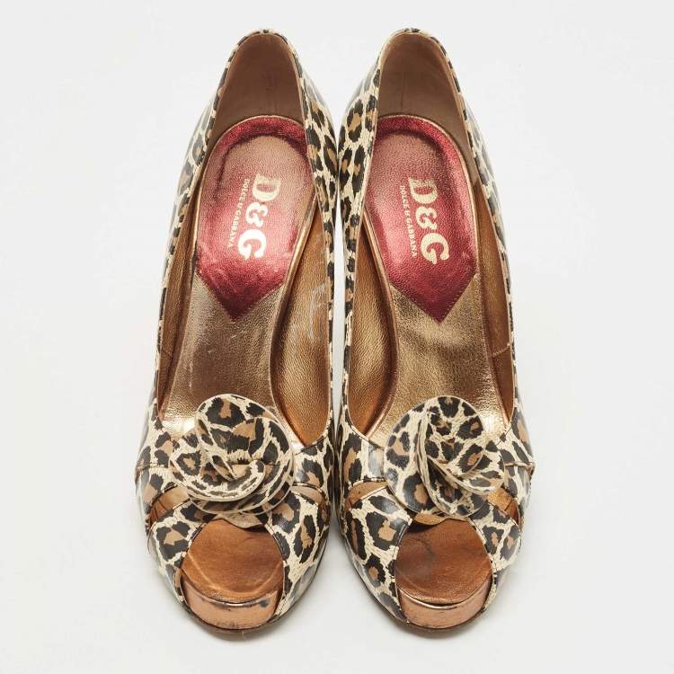 Pre Owned D&G Multicolor Leather Animal Print Peep Toe Pumps Size 39.5