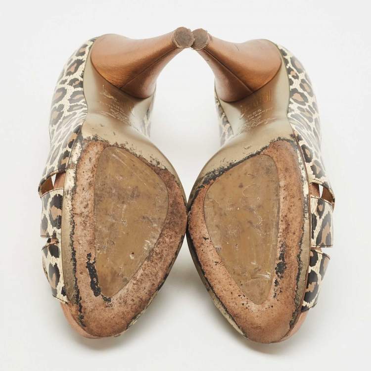 Pre Owned D&G Multicolor Leather Animal Print Peep Toe Pumps Size 39.5