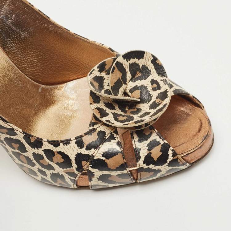 Pre Owned D&G Multicolor Leather Animal Print Peep Toe Pumps Size 39.5