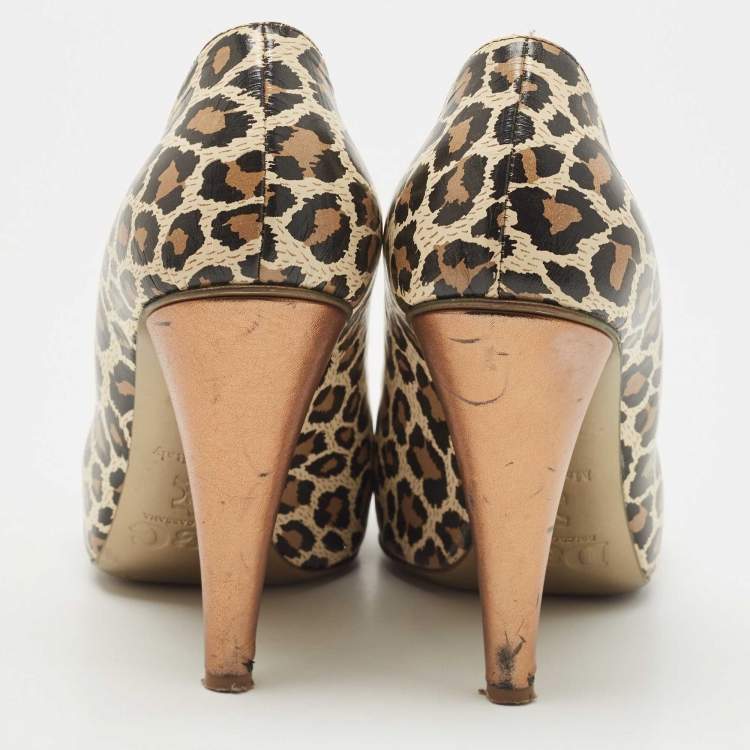 Pre Owned D&G Multicolor Leather Animal Print Peep Toe Pumps Size 39.5