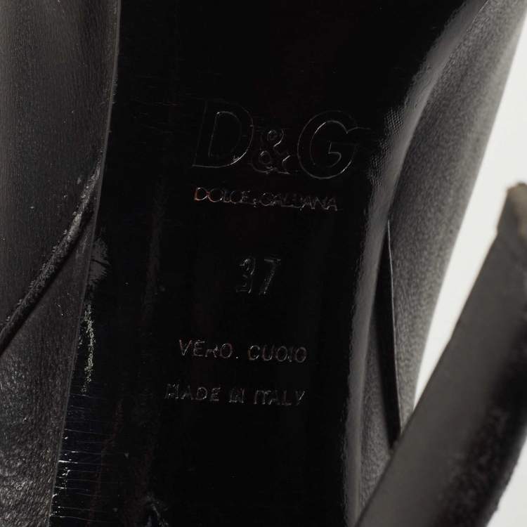 Pre Owned D&G Black Leather Bow Tie Detail Ankle Boots Size 37