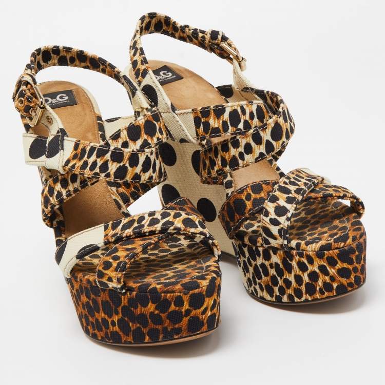 Pre Owned D&G Multicolor Canvas Wedge Platform Sandals Size 39
