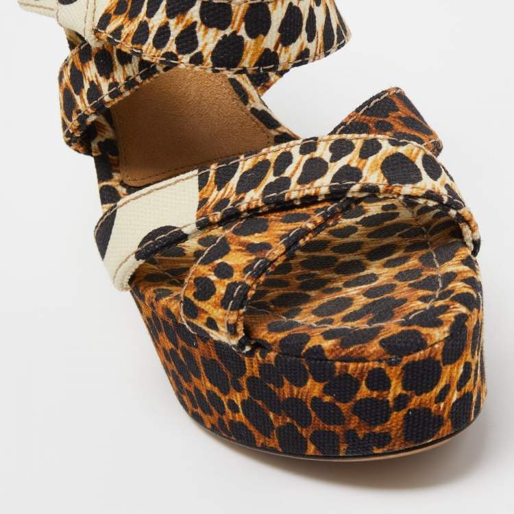 Pre Owned D&G Multicolor Canvas Wedge Platform Sandals Size 39