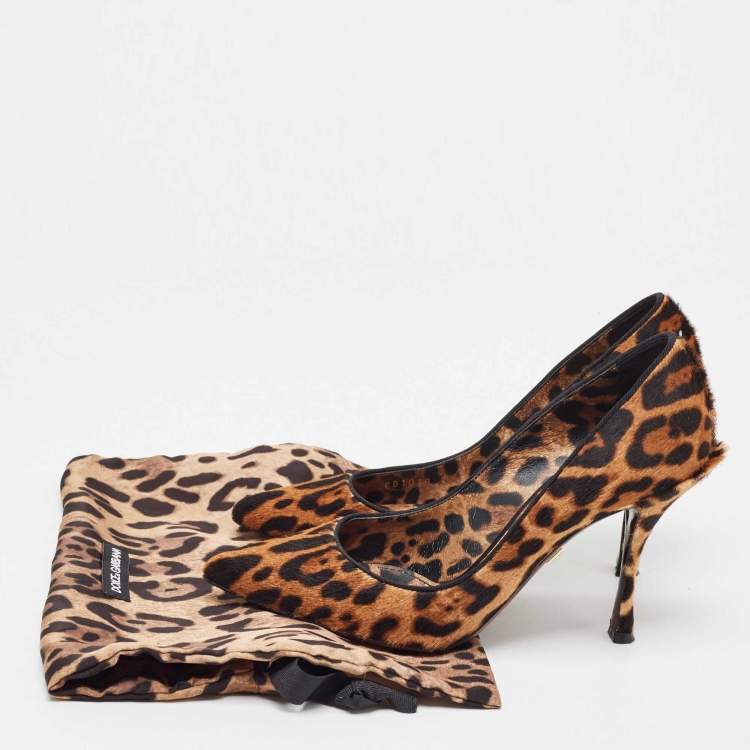 Pre Owned Dolce & Gabbana Leopard Calf Hair Pointed Toe Pumps Size 36.5