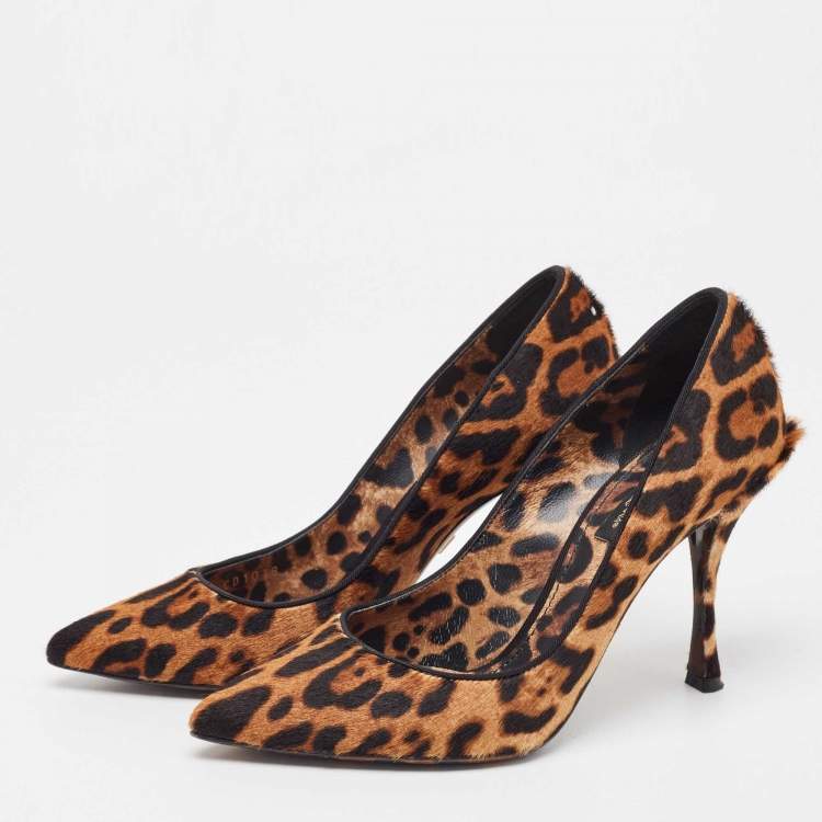 Pre Owned Dolce & Gabbana Leopard Calf Hair Pointed Toe Pumps Size 36.5