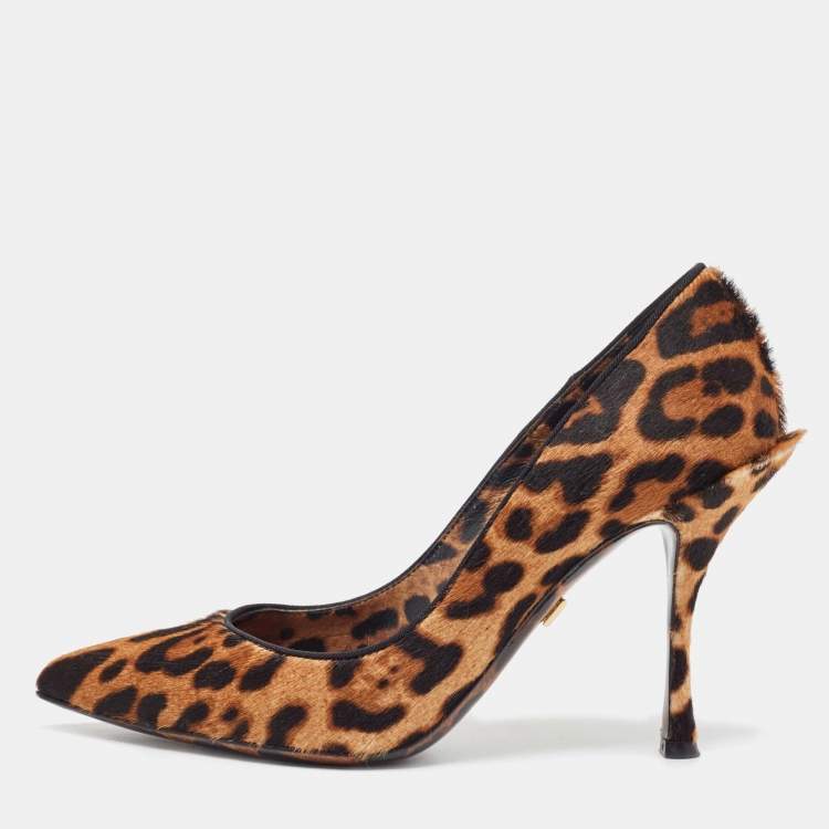 Pre Owned Dolce & Gabbana Leopard Calf Hair Pointed Toe Pumps Size 36.5