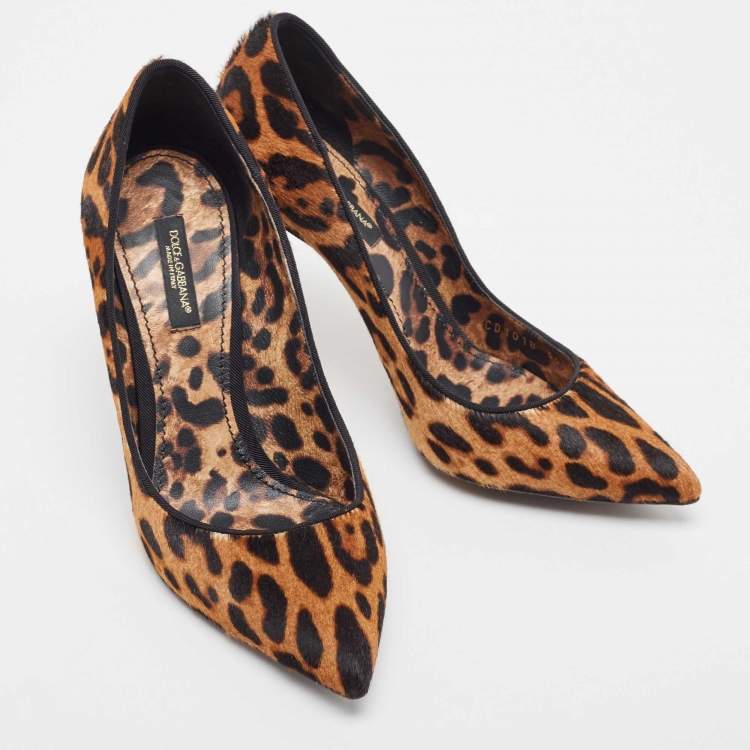 Pre Owned Dolce & Gabbana Leopard Calf Hair Pointed Toe Pumps Size 36.5