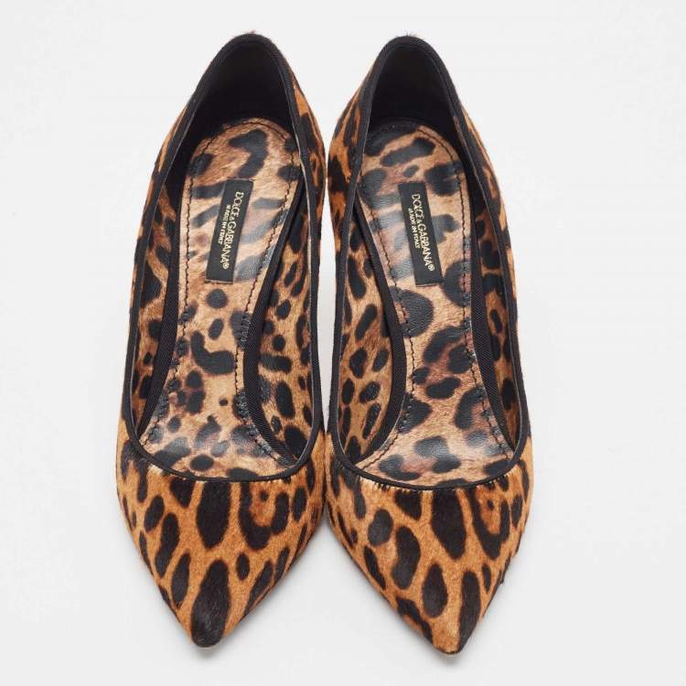 Pre Owned Dolce & Gabbana Leopard Calf Hair Pointed Toe Pumps Size 36.5