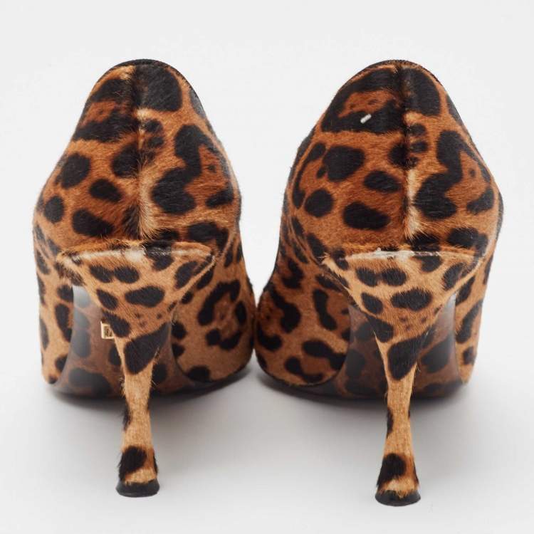 Pre Owned Dolce & Gabbana Leopard Calf Hair Pointed Toe Pumps Size 36.5