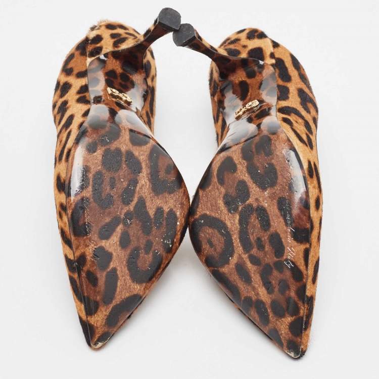 Pre Owned Dolce & Gabbana Leopard Calf Hair Pointed Toe Pumps Size 36.5
