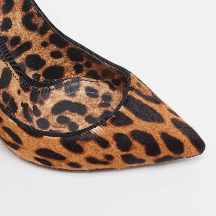 Pre Owned Dolce & Gabbana Leopard Calf Hair Pointed Toe Pumps Size 36.5