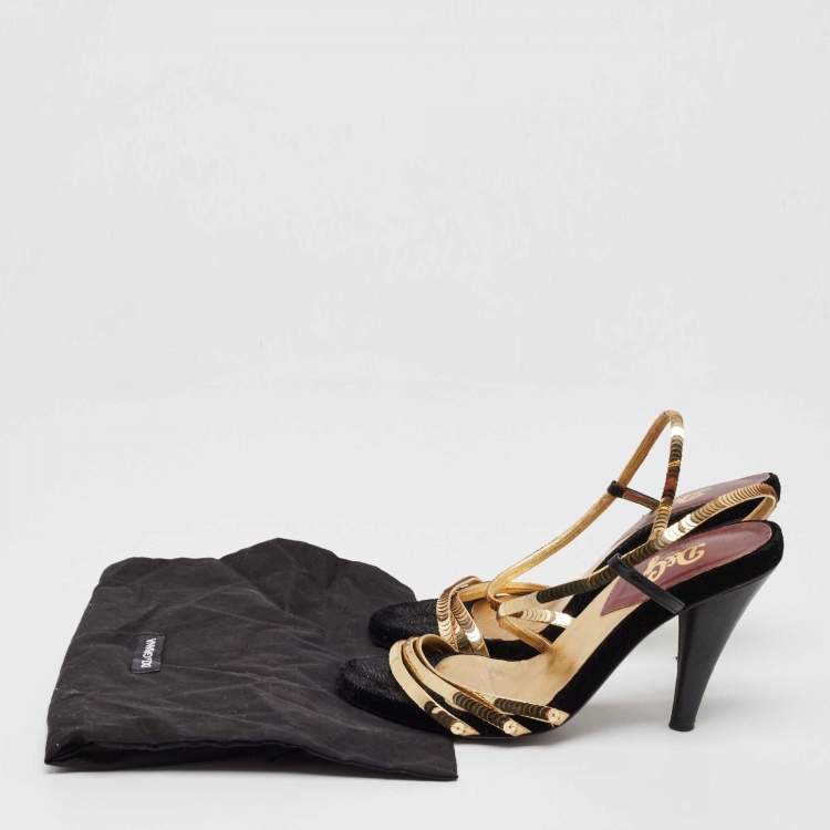 Pre Owned D&G Gold Sequins Strappy Slingback Sandals Size 37