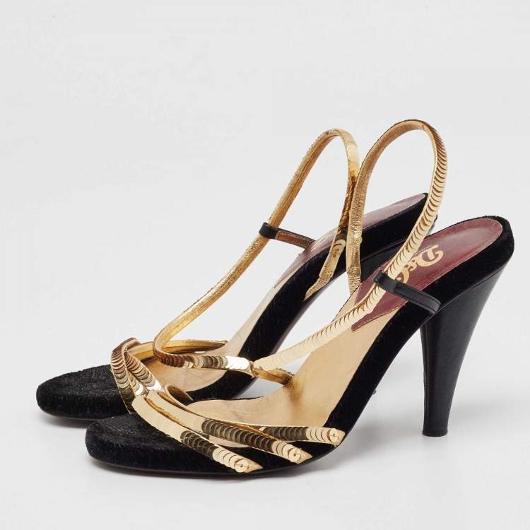 Pre Owned D&G Gold Sequins Strappy Slingback Sandals Size 37