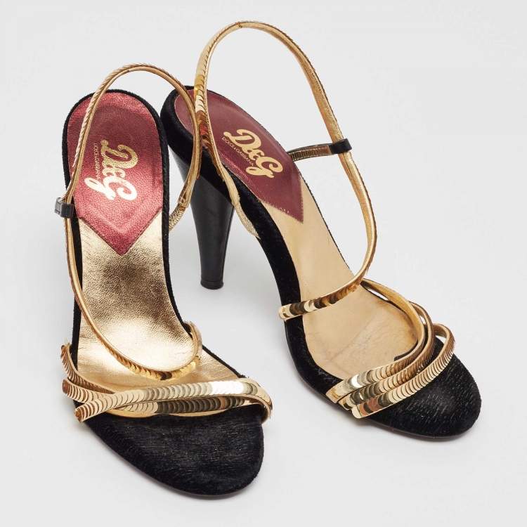Pre Owned D&G Gold Sequins Strappy Slingback Sandals Size 37