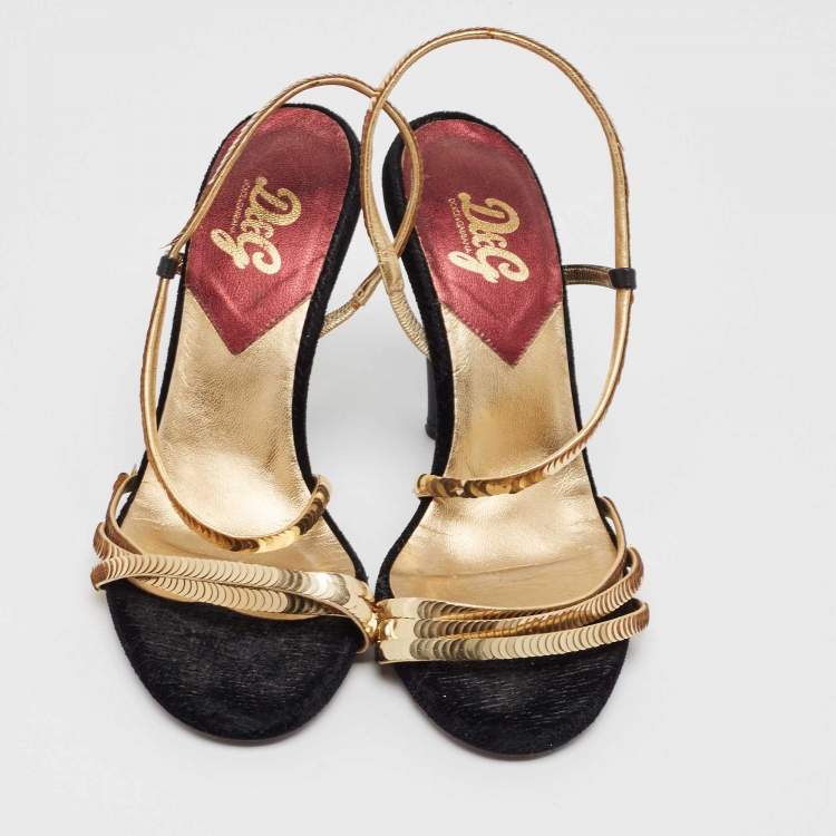 Pre Owned D&G Gold Sequins Strappy Slingback Sandals Size 37