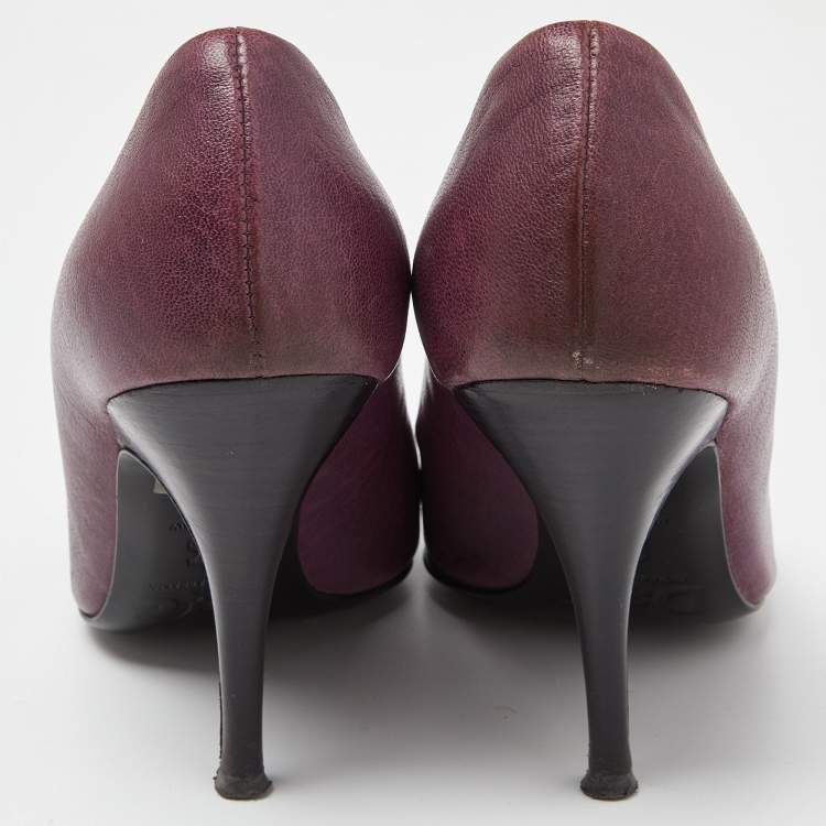 Pre Owned D&G Burgundy Leather Peep Toe Pumps Size 38