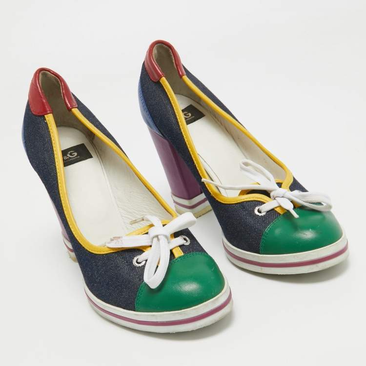 Pre Owned D&G Multicolor Denim and Leather Loafers Pumps Size 37