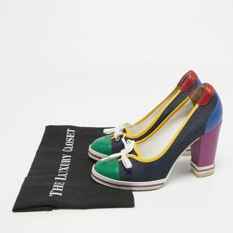 Pre Owned D&G Multicolor Denim and Leather Loafers Pumps Size 37