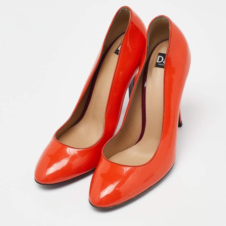 مملوكة مسبقًا D&G Orange Patent Leather Round Toe Pumps Size 38.5