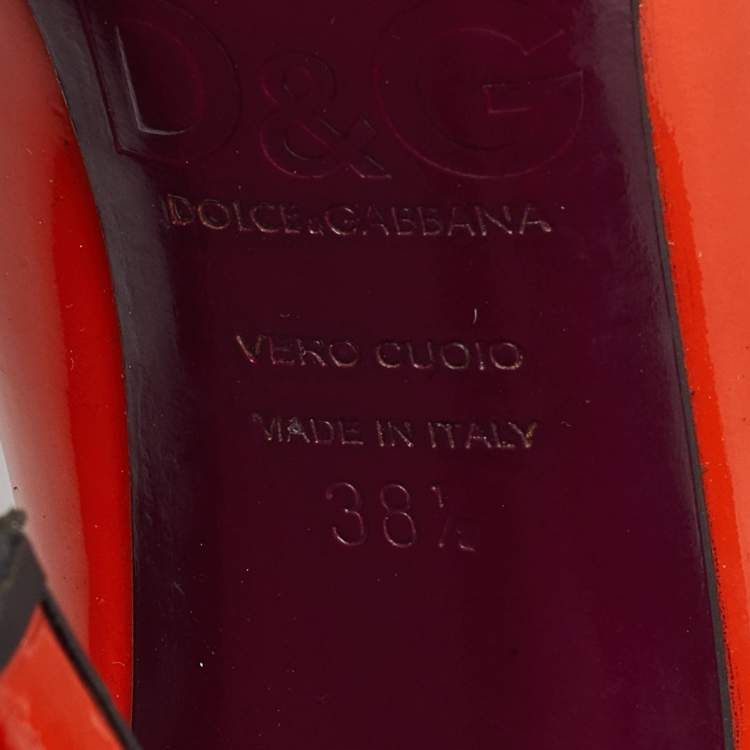 مملوكة مسبقًا D&G Orange Patent Leather Round Toe Pumps Size 38.5