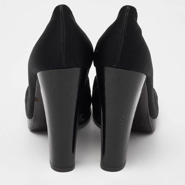 Pre Owned D&G Black Satin and Patent Leather Platform Block Heel Pumps Size 39