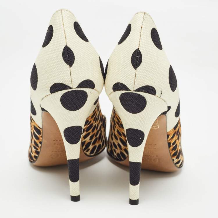 Pre Owned D&G Multicolor Printed Canvas Peep Toe Pumps Size 36.5