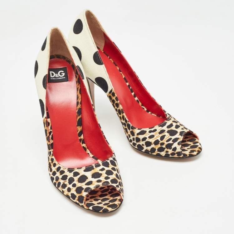 Pre Owned D&G Multicolor Printed Canvas Peep Toe Pumps Size 36.5