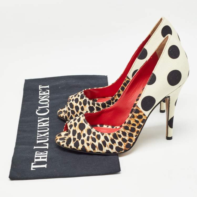 Pre Owned D&G Multicolor Printed Canvas Peep Toe Pumps Size 36.5