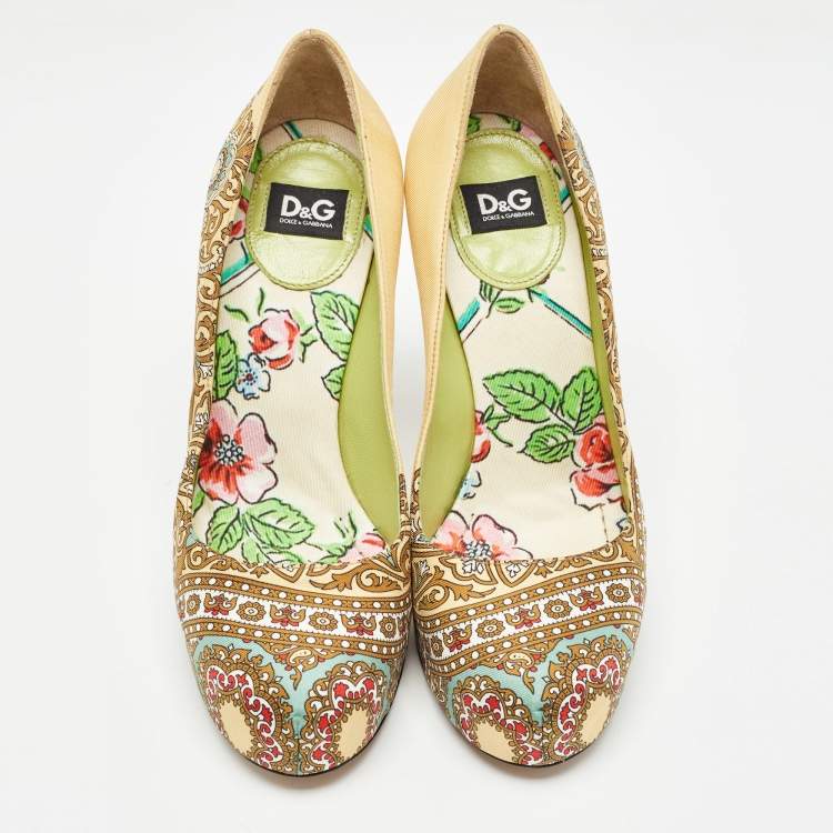 Pre Owned D&G Multicolor Printed Fabric Platform Pumps Size 36.5