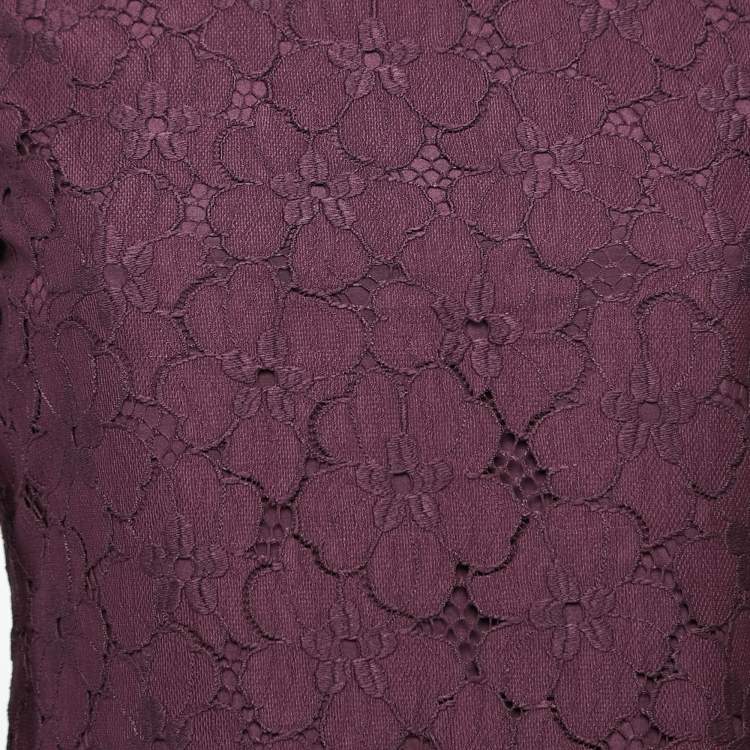 Pre Owned Diane Von Furstenberg Burgundy Sarita Flower Lace Shift Dress S