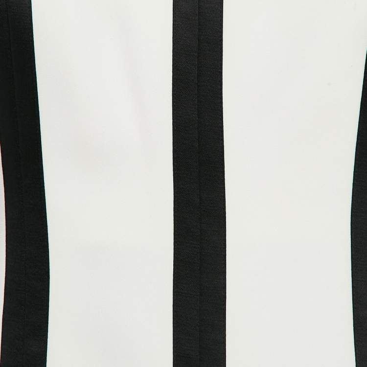 Pre Owned Diane Von Furstenberg White/Black Stripe Stretch Cotton Strapless Structured Midi Dress M