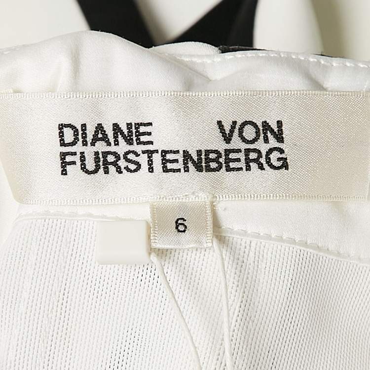 Pre Owned Diane Von Furstenberg White/Black Stripe Stretch Cotton Strapless Structured Midi Dress M