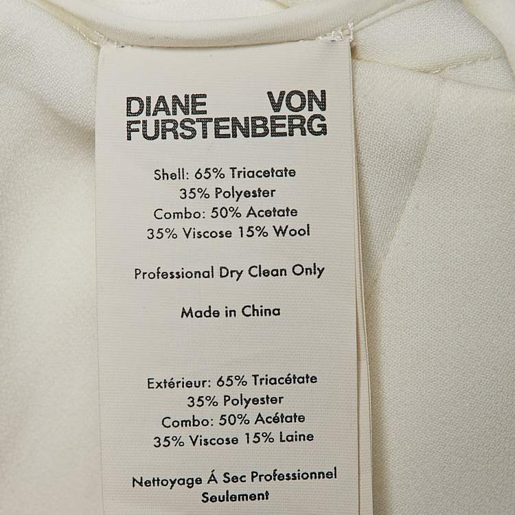 Pre Owned Diane Von Furstenberg White/Black Stripe Stretch Cotton Strapless Structured Midi Dress M