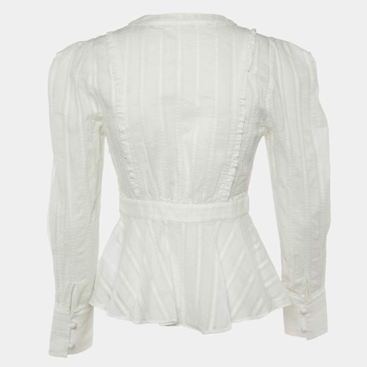 Pre Owned Diane Von Furstenberg White Cotton Erin Peplum Top S
