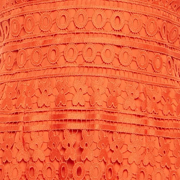 Pre Owned Diane Von Furstenberg Orange Tiana Guipure Midi Dress M