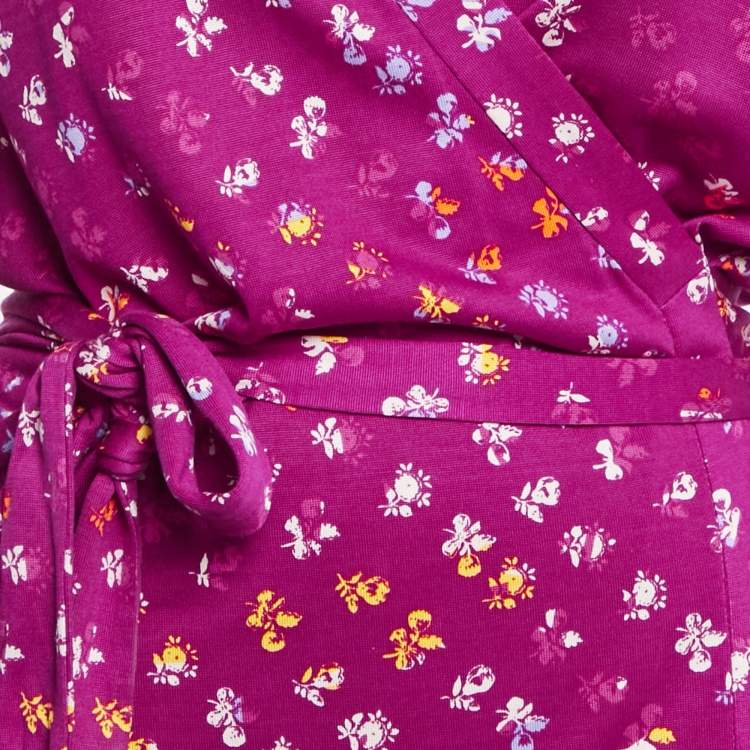 Pre Owned Diane Von Furstenberg  Magenta Pink Floral Print Silk New Jeanne Two Wrap Dress XL