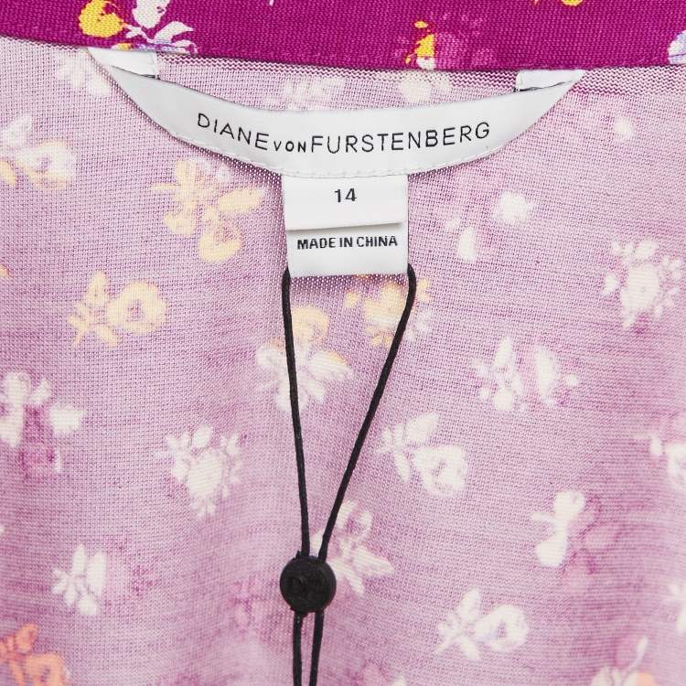 Pre Owned Diane Von Furstenberg  Magenta Pink Floral Print Silk New Jeanne Two Wrap Dress XL