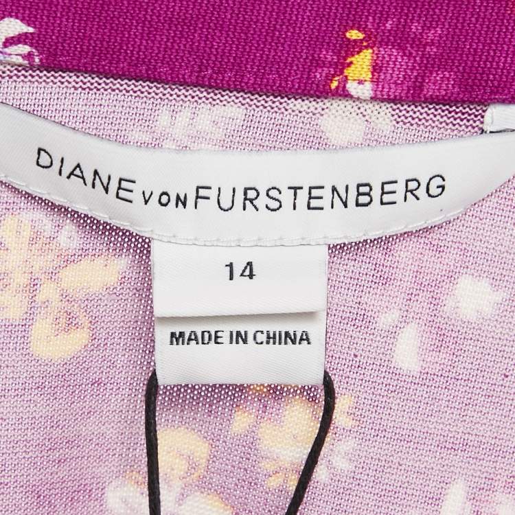 Pre Owned Diane Von Furstenberg  Magenta Pink Floral Print Silk New Jeanne Two Wrap Dress XL