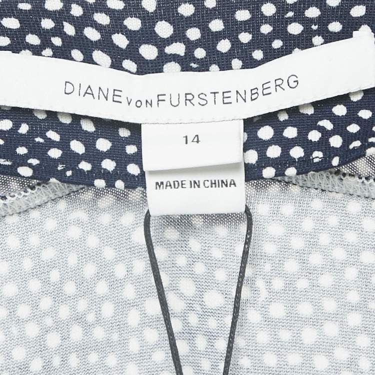 Pre Owned Diane Von Furstenberg Navy Blue Wool Blend and Knit Dream Dot Mid Jewel Wrap Dress XL