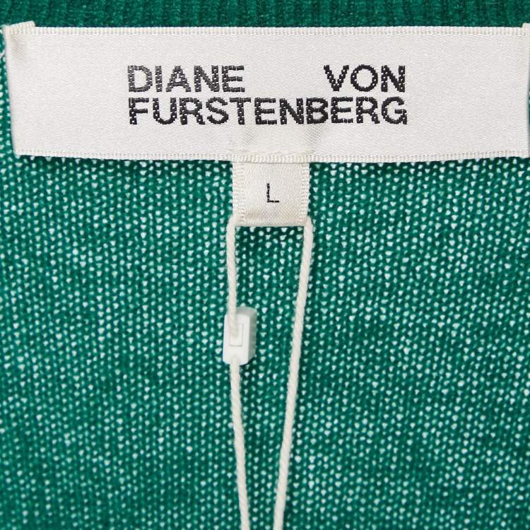 Pre Owned Diane Von Furstenberg Fall Green Wool Blend Astrid Dress L
