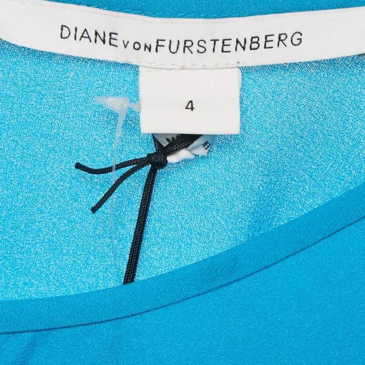 Pre Owned Diane Von Furstenberg Blue Silk Nancy Blouse S