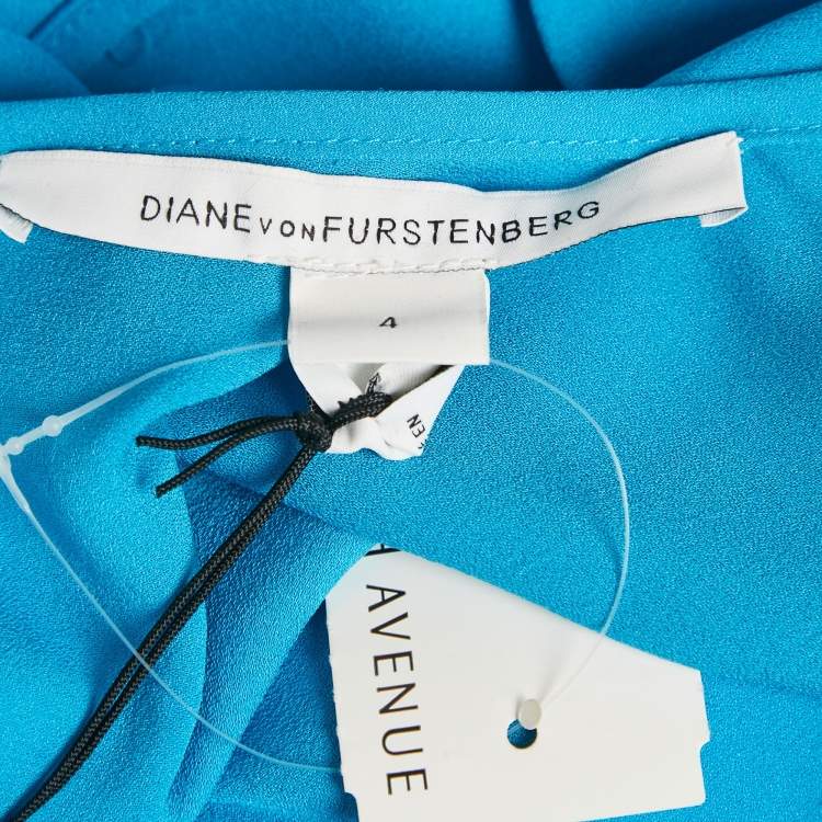 Pre Owned Diane Von Furstenberg Blue Silk Nancy Blouse S