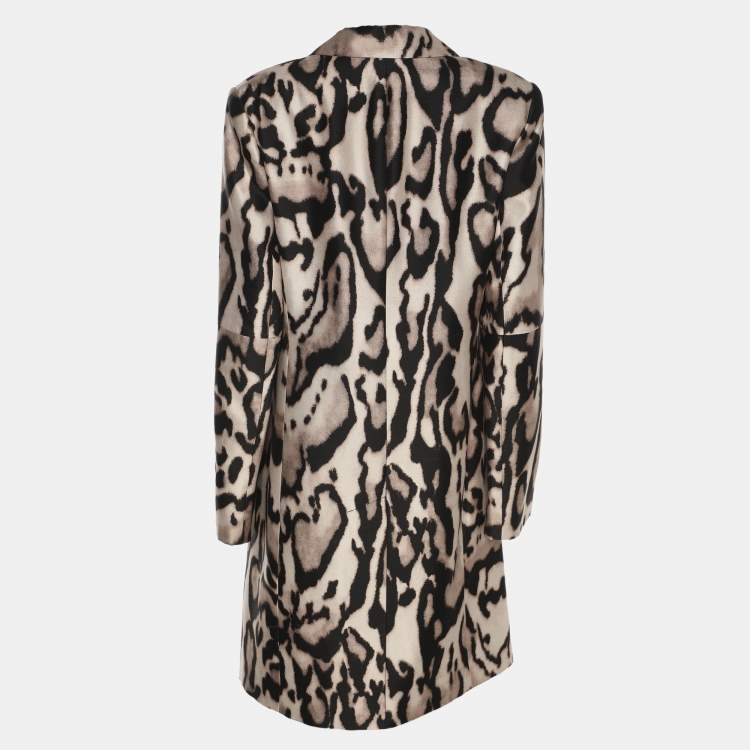 Pre Owned Diane Von Furstenberg Brown/Beige Leopard Print Wool Coat M