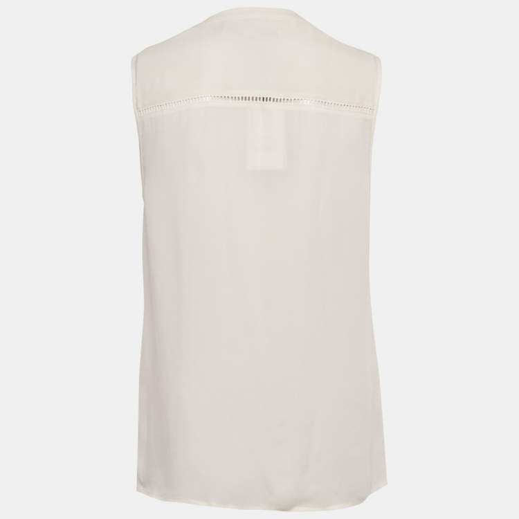 Pre Owned Diane Von Furstenberg Ivory Lace & Silk Lakyn Sleeveless Top M