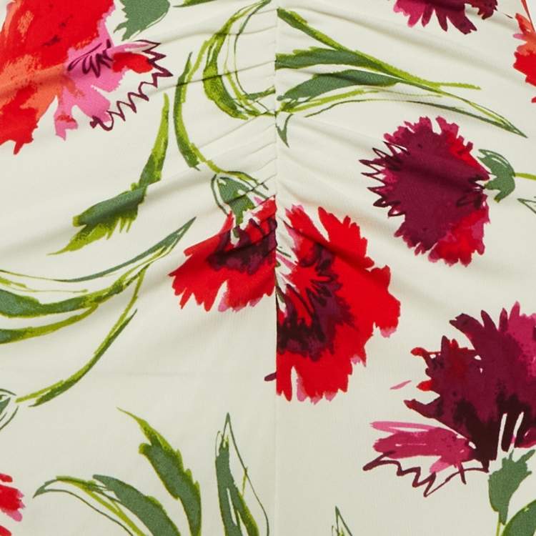 Pre Owned Diane Von Furstenberg White Floral Print Jersey Jim Midi Dress XS 