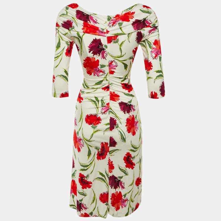 Pre Owned Diane Von Furstenberg White Floral Print Jersey Jim Midi Dress XS 