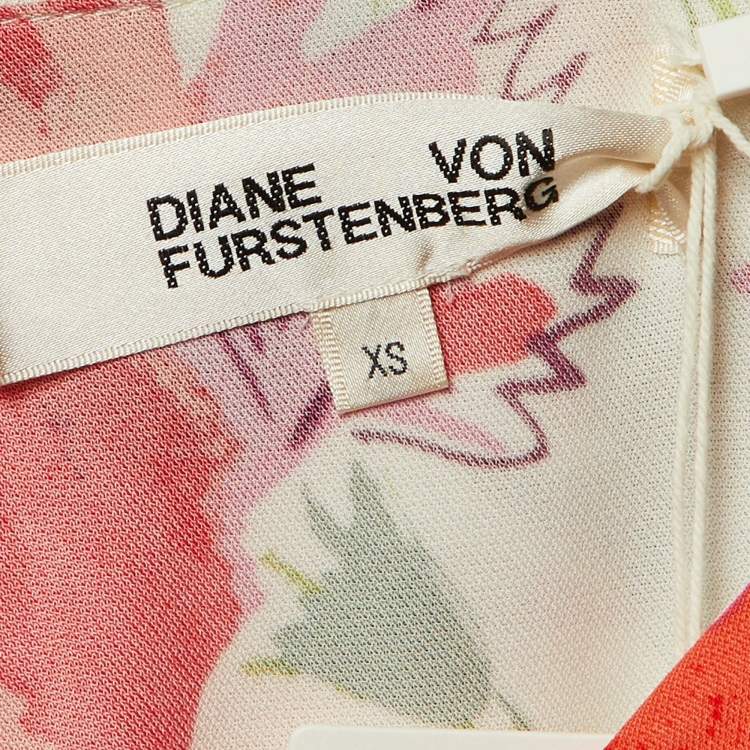 Pre Owned Diane Von Furstenberg White Floral Print Jersey Jim Midi Dress XS 
