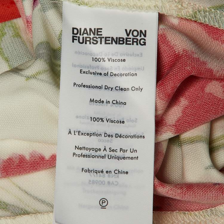 Pre Owned Diane Von Furstenberg White Floral Print Jersey Jim Midi Dress XS 